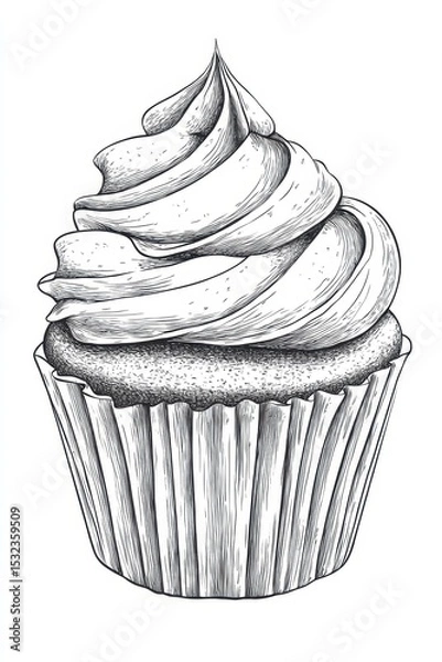 Obraz Cupcake Line Art Illustration with Vignetting Effect