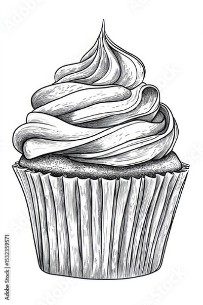 Obraz Cupcake Line Art. Minimalist Illustration of Cupcakes with Vignetting Background