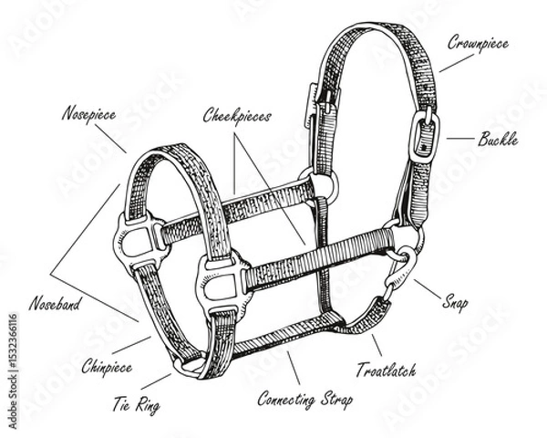 Fototapeta Horse halter parts scheme vector