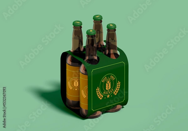 Obraz 4 Beer Bottles With Packaging Mockup