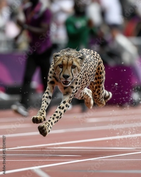 Fototapeta Cheetah Sprinting on Track with Motion and Excitement in Sport Event