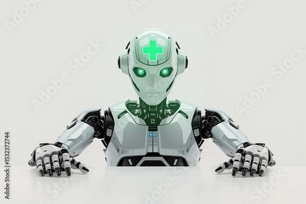 Fototapeta Image of a robot staring at a huge energy source to develop its own use, robot, droid, future robot, ai, energy, energy source, technology, science, healing, treatment, alternative future, work, mecha