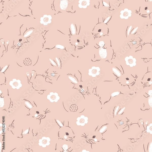 Fototapeta Broken Line Art Rabbits Vector Seamless Pattern