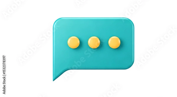 Fototapeta A teal speech bubble with three yellow dots indicating someone is typing on a black background