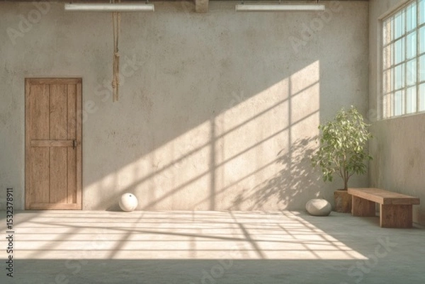 Fototapeta Bright and minimalistic interior of a modern space with natural light in a serene environment