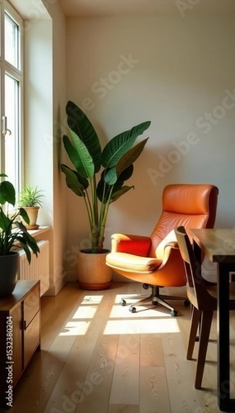 Obraz Uncluttered space, natural light, functional furniture, open plan, wood