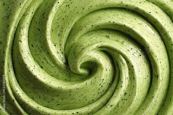 Obraz Close-up view of matcha green tea cream swirling into a rich, viscous texture, forming captivating concentric circles and creating an enchanting abstract pattern
