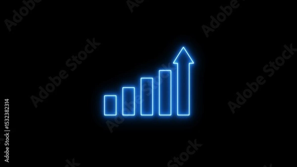 Obraz Neon line business graph. Upward pointing arrow icon illustration. Neon business graph icon on black background.