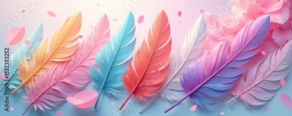 Obraz Pastel feather collage, flowing abstract backdrop, peaceful, dynamic