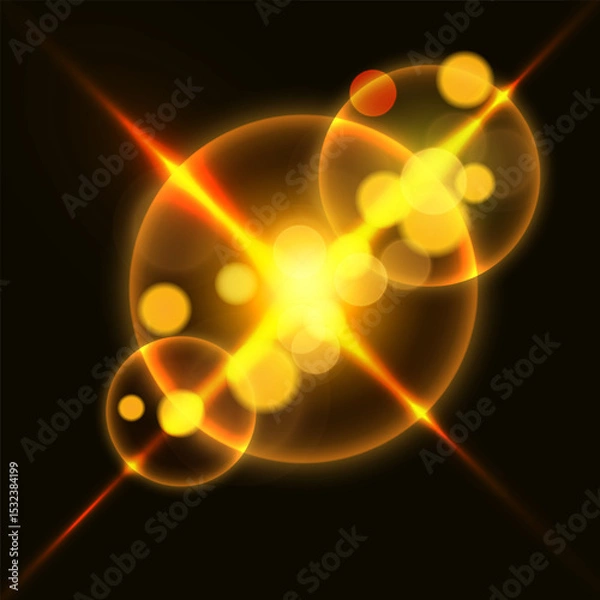 Fototapeta Futuristic energy core with radiating particles and bright light beams. Vector illustration.	