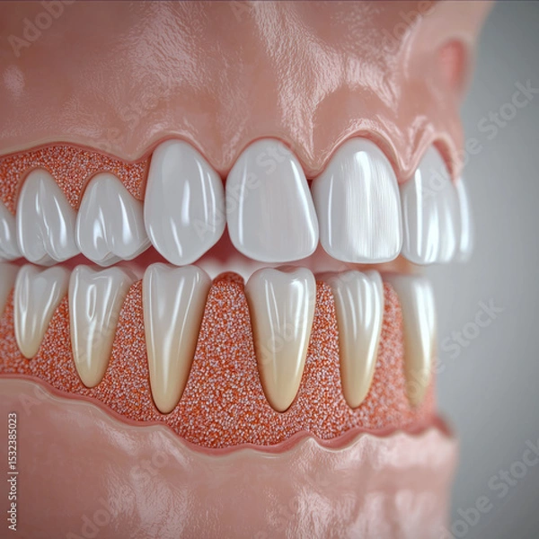 Obraz Healthy gum, white tooth, enamel, and root structure in realistic dental anatomy closeup illustration