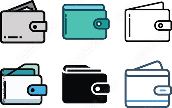 Obraz Six icon Diverse Collection of Colorful and Monochromatic Wallet Vector Icons Set