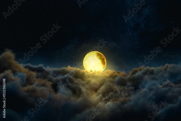Fototapeta 3D rendering of bright moon over night clouds