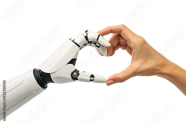 Fototapeta Human and robot hand forming heart shape png generated ai isolated on a white background