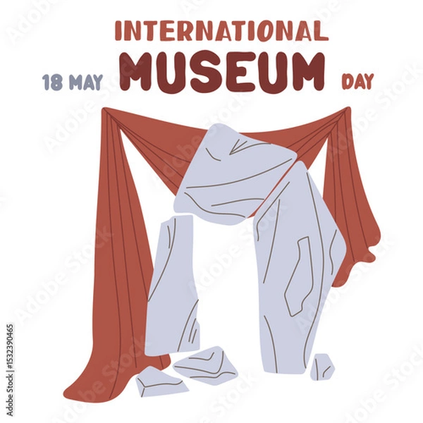 Fototapeta International Museum Day on May 18. Menhirs, Stonehenge on a fabric background. Flat color illustration for use in posters, articles, and social media related to science and history. banner
