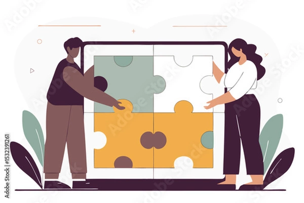 Fototapeta A large, soft-edged puzzle where each piece represents an aspect of business strategy
