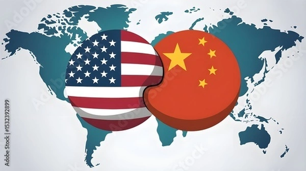 Obraz United States and China Economic Relations with Global Map Background