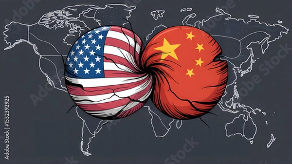 Obraz United States and China Tension Symbolic Illustration on World Map