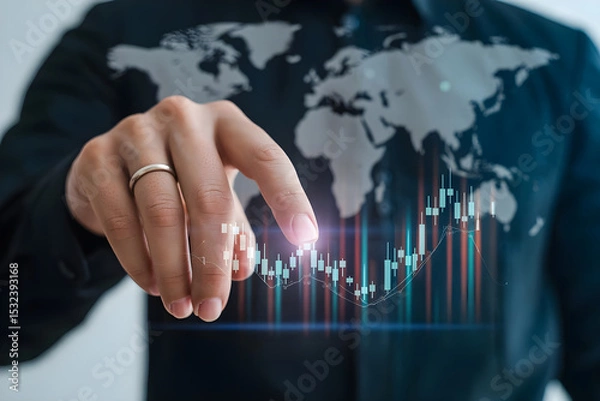 Obraz Business Professional Analyzing Market Trends with Digital Chart Overlay