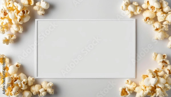 Fototapeta Popcorn Border Frame with White Space for Text, Perfect for Movie Night Announcements or Snack Promotions
