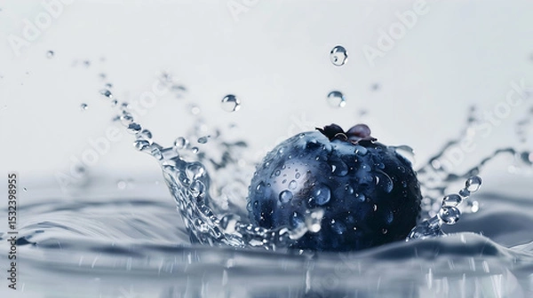 Fototapeta Raspberry mid-motion above splash droplets catching light under studio illumination on white backdrop emphasizing simplicity and realistic detailing