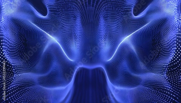 Fototapeta Abstract digital design with flowing, dotted blue shapes.
