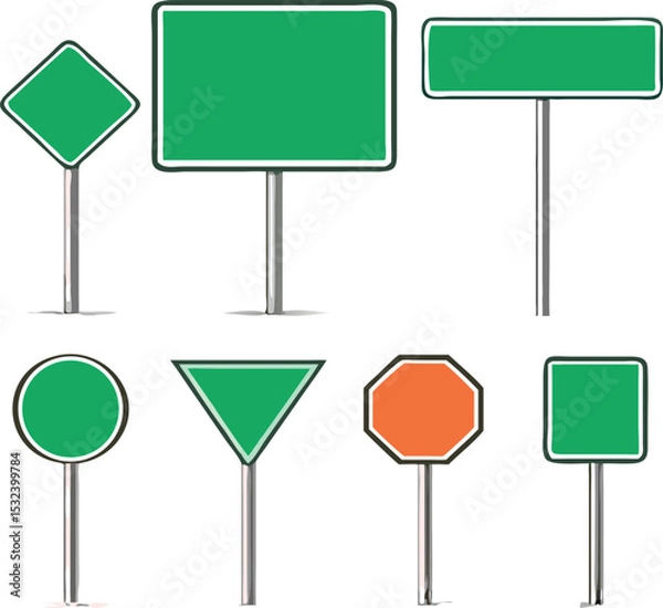 Fototapeta Different road sign set. Vector illustration
