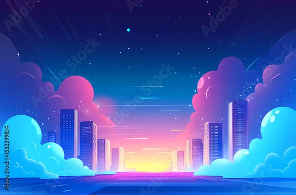 Obraz Neon Cityscape at Dawn