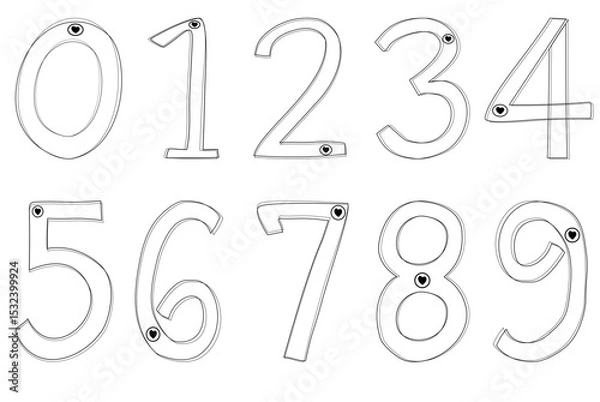 Obraz Hand-drawn minimalist doodle style numbers 0-9