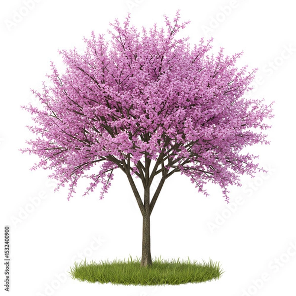 Fototapeta Redbud Tree in Bloom with Violet-Pink Clusters on Bare Branches