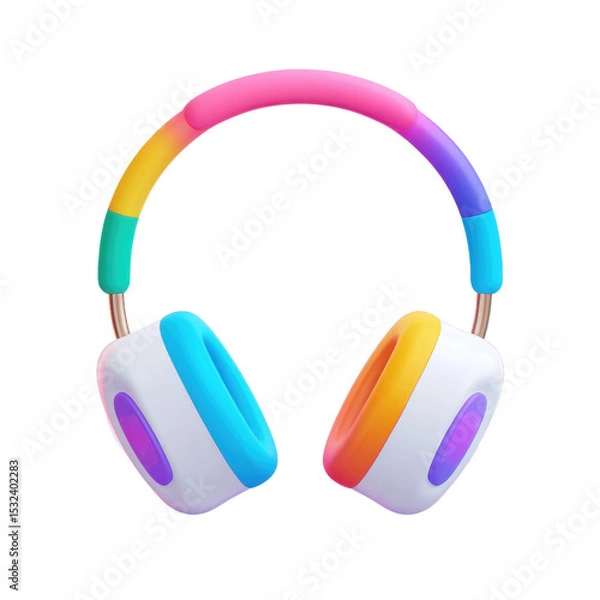 Fototapeta Colorful headphones for Music Lovers: A vibrant pair of headphones in rainbow hues, a stylish and modern accessory for music enthusiasts and audio lovers.