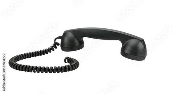 Obraz Black telephone receiver with coiled cord isolated PNG with Transparent Background