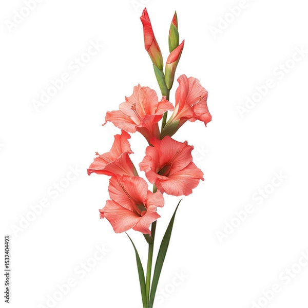 Fototapeta Gladiolus, Beautiful summer cream and red Gladioli flowers also known as sword lillies, isolated on transparent background