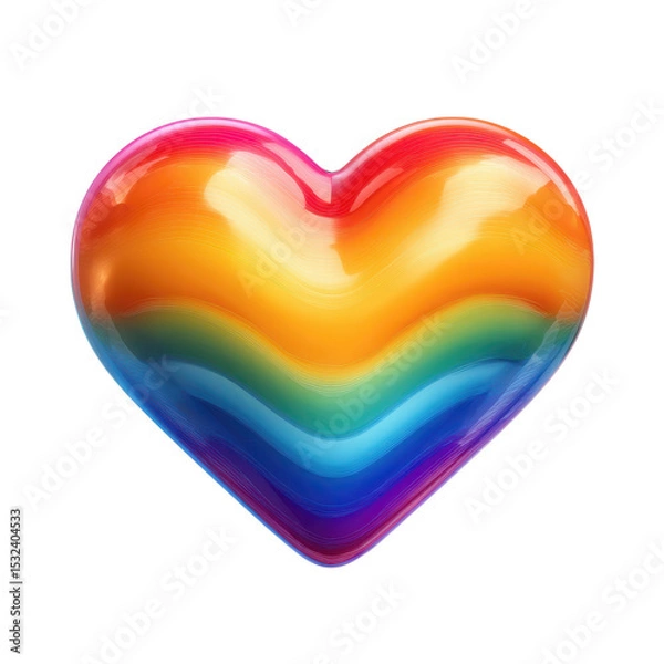 Fototapeta Pride Heart Icon: A vibrant, glossy heart radiates with the colors of the rainbow, symbolizing love, acceptance, and unity within the community, captured in a visually striking close-up.