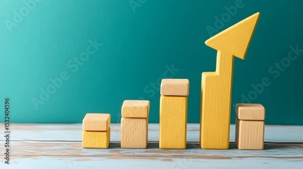 Fototapeta Growth Chart Wooden Blocks Upward Arrow Success Concept