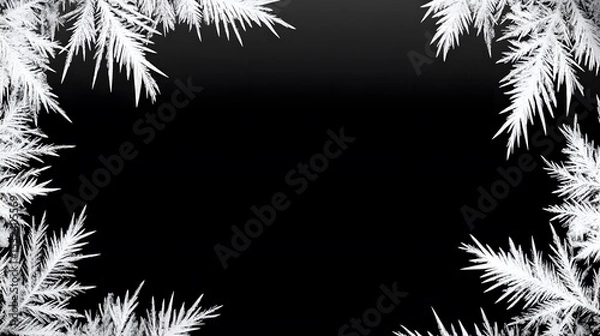 Fototapeta Stunning Frost Patterns on Black Background Winter Holiday Design