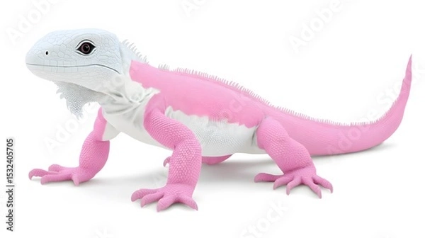 Fototapeta Pink and White Iguana Lizard Reptile Animal 3D Render