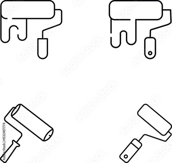 Fototapeta Minimalist Line Art Icons of Paint Rollers in Varied Orientations