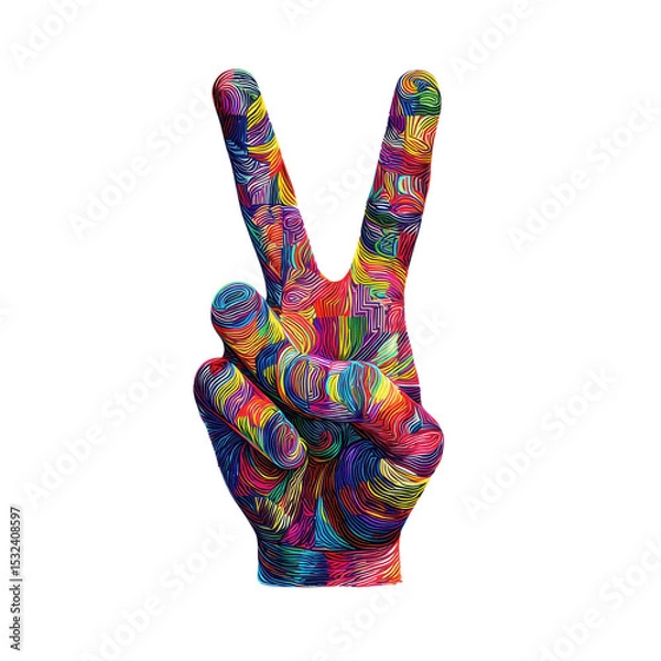 Fototapeta V for Victory: A vibrant hand signal of peace and unity, rendered in a vivid tapestry of colors. Evoking a sense of harmony, acceptance, and collective hope.