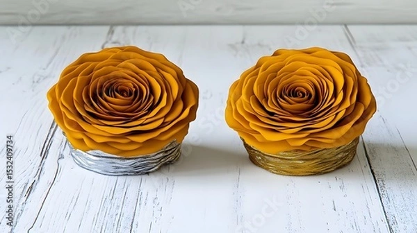 Fototapeta Stunning Golden Preserved Roses in Elegant Boxes