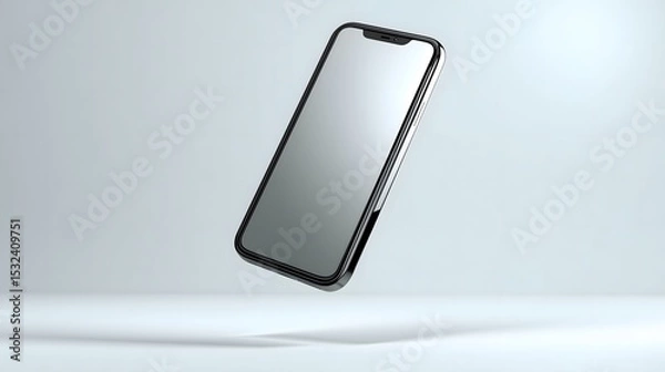 Fototapeta Floating Modern Smartphone with Blank Screen on Light Background – Minimal Technology Concept