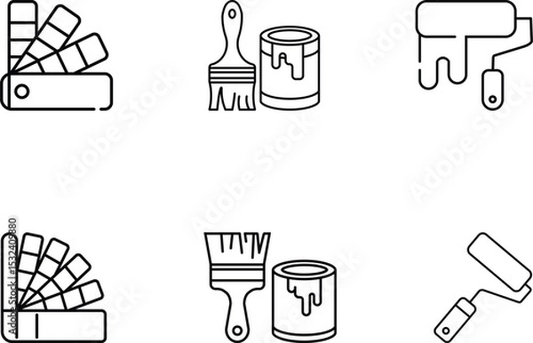 Fototapeta Minimalist Paint Tool Icons in Symmetrical Flat Design Layout