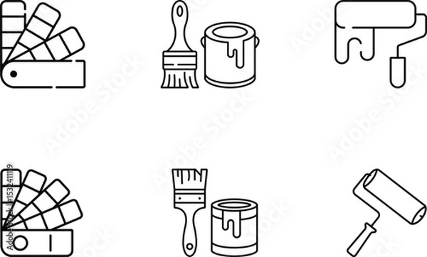 Fototapeta Minimalist Paint Tool Icons in Symmetrical Flat Design Layout