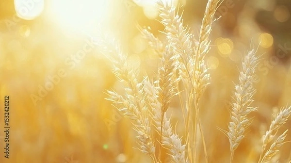 Obraz Golden Wheat Field at Sunset with Soft Sunlight and Blurred Background Creating a Dreamy Atmosphere in Nature's Bounty of the Harvest Season