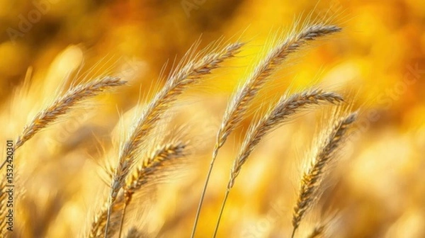 Obraz Golden Wheat Stalks in a Sunlit Field Surrounded by Autumn Colors, Soft Focus, Nature Background, Agricultural Beauty, Harvest Season Scene