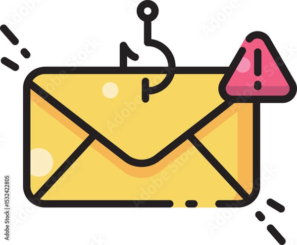 Fototapeta Phishing vector icon with hook and envelope, perfect for cybersecurity visuals, email scam alerts, and anti-fraud campaign materials.