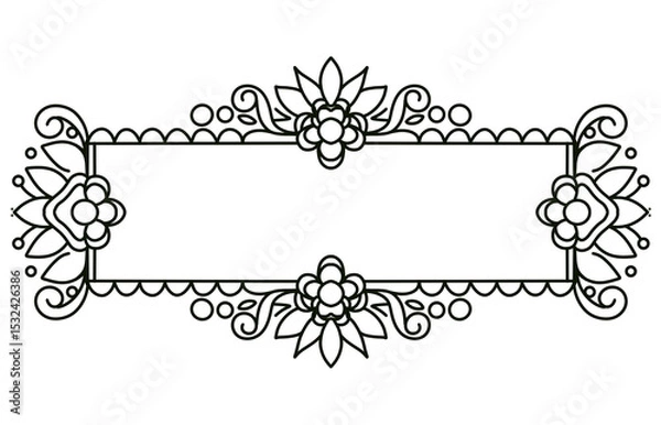 Obraz Flower Border Design with Black and White Ornament Details