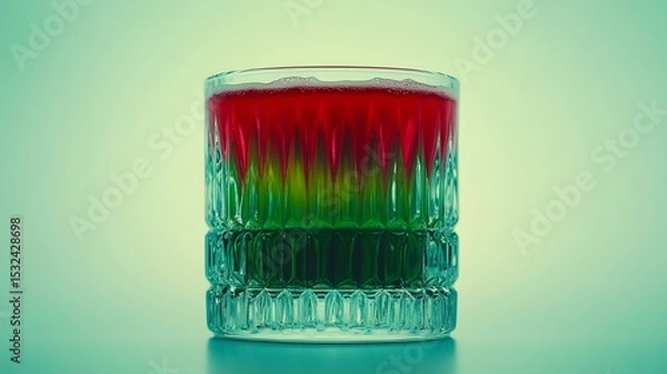 Fototapeta Layered Red and Green Drink in Crystal Glass