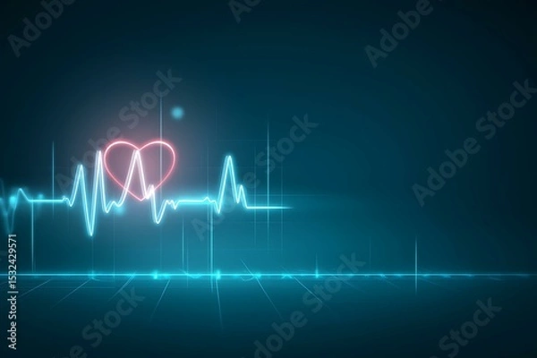 Fototapeta Electronic Cardiac Monitor Displaying Heartbeat Pulse: Digital ECG Line Graph on Neon Blue Screen for Medical Care and Vital Signs Monitoring in Cardiology Technology