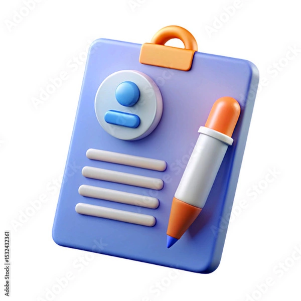 Fototapeta 3d render of clipboard with pen icon isolated on transparent background